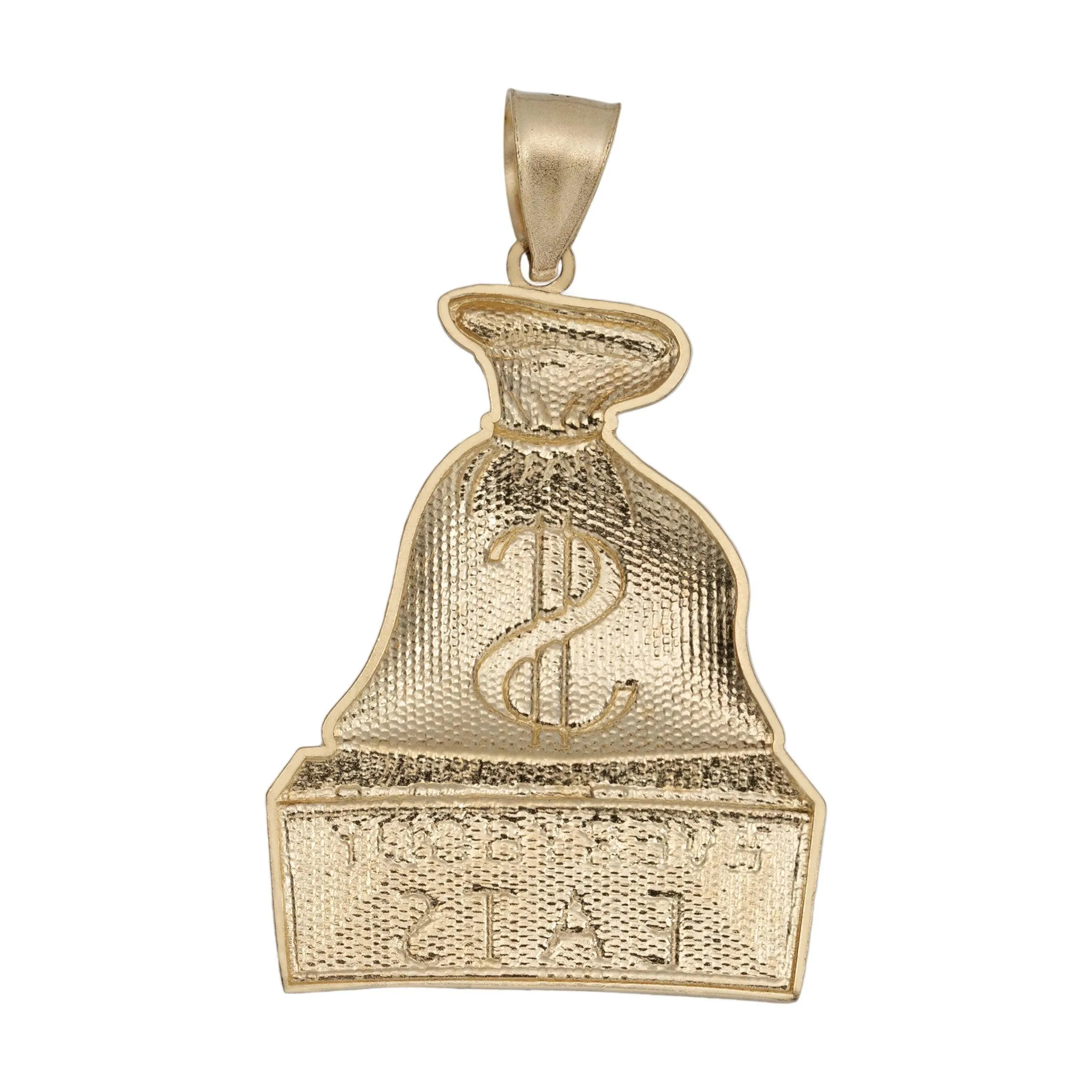 1 3/4" Diamond-Cut Everybody Eats Money Bag Pendant 10K Yellow Gold