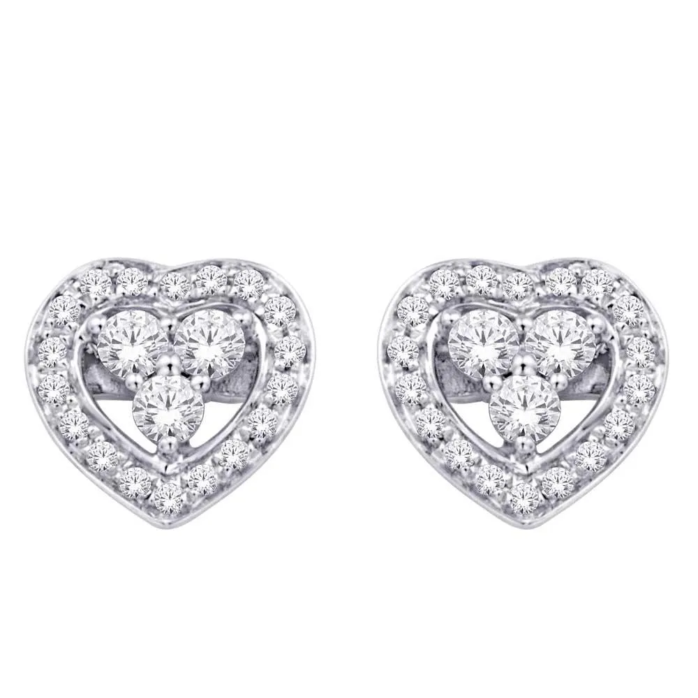 10K White Gold 1/6 Ct.Tw. Diamond Heart Earrings