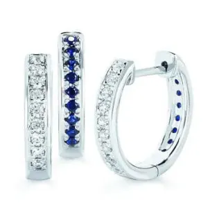 10K White Gold Diamond and Sapphire Reversable Huggies