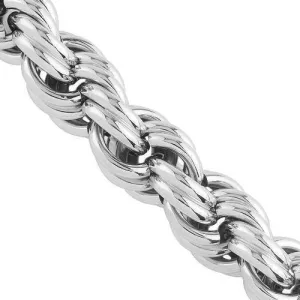 10k White Gold Textured Solid Twist Rope Chain 16.25 mm