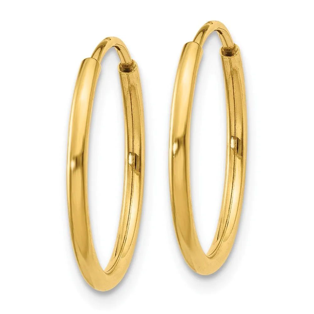 1.25mm, 14k Yellow Gold Endless Hoop Earrings, 15mm (9/16 Inch)