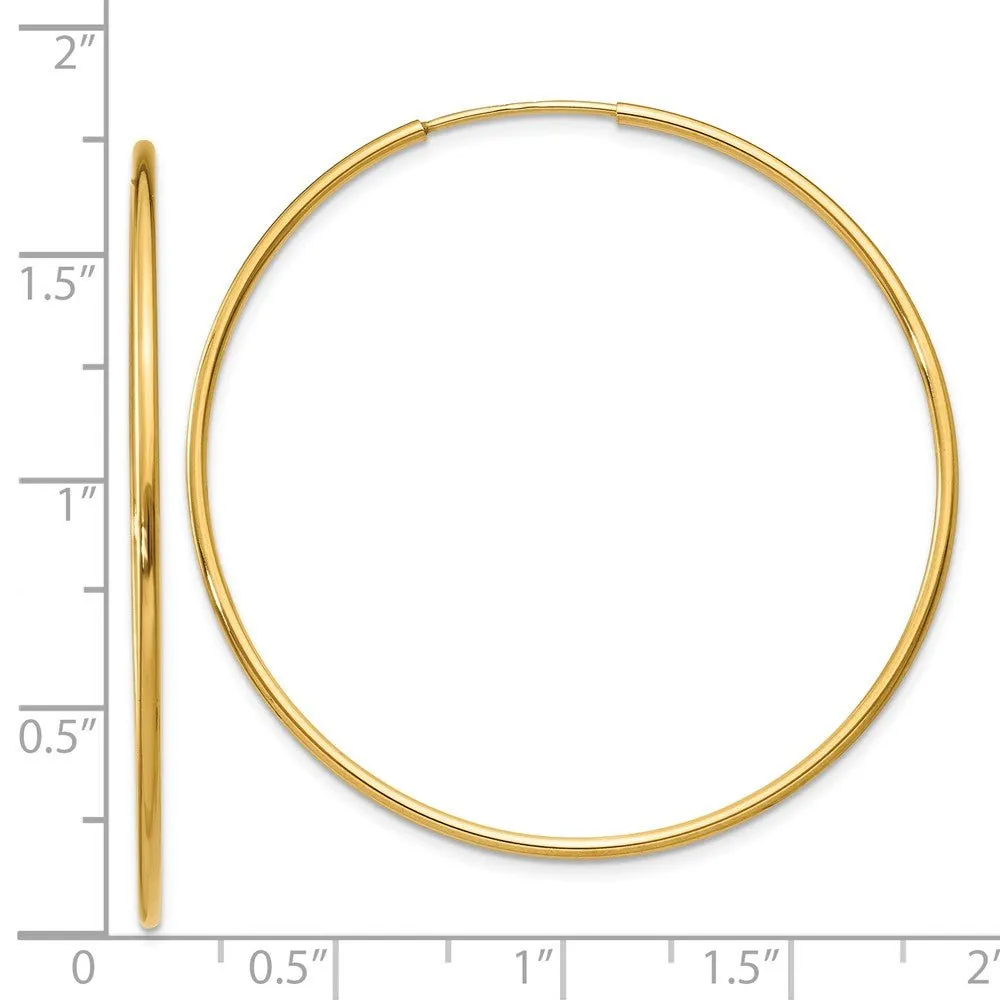 1.25mm, 14k Yellow Gold Endless Hoop Earrings, 42mm (1 5/8 Inch)