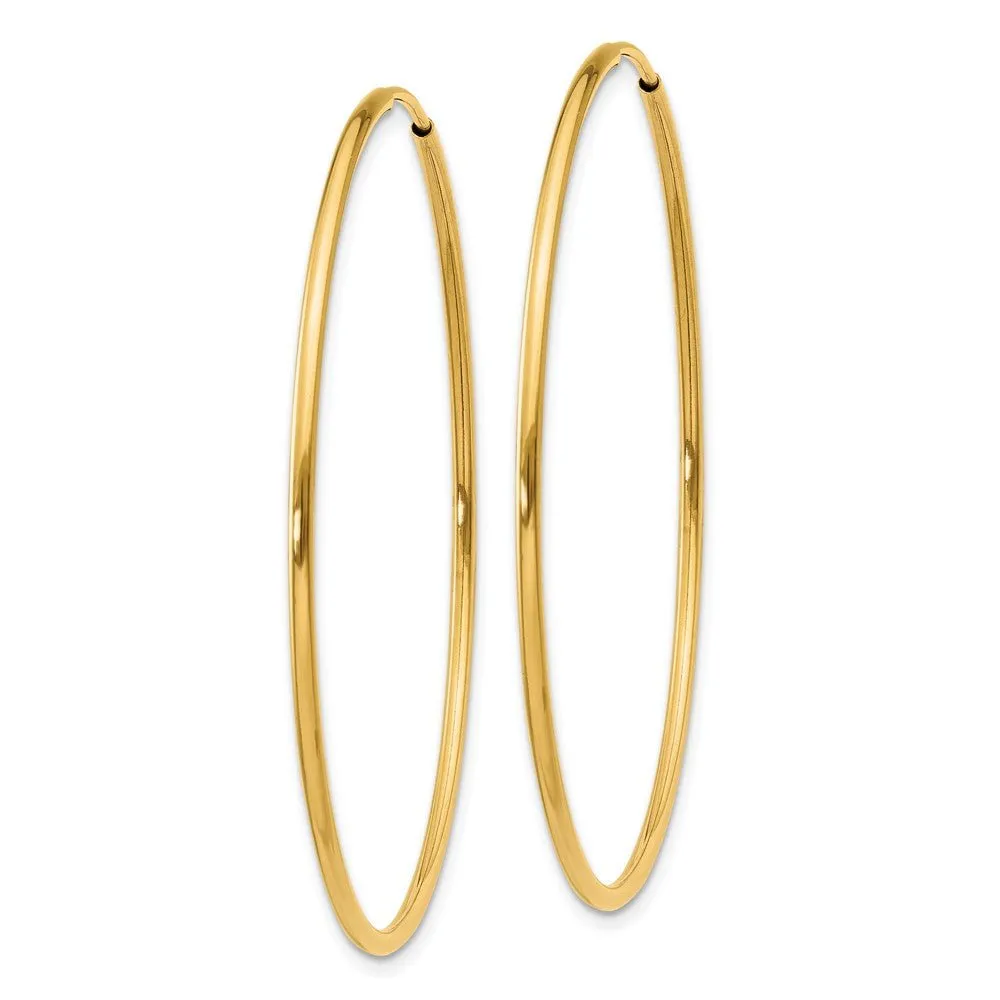 1.25mm, 14k Yellow Gold Endless Hoop Earrings, 42mm (1 5/8 Inch)