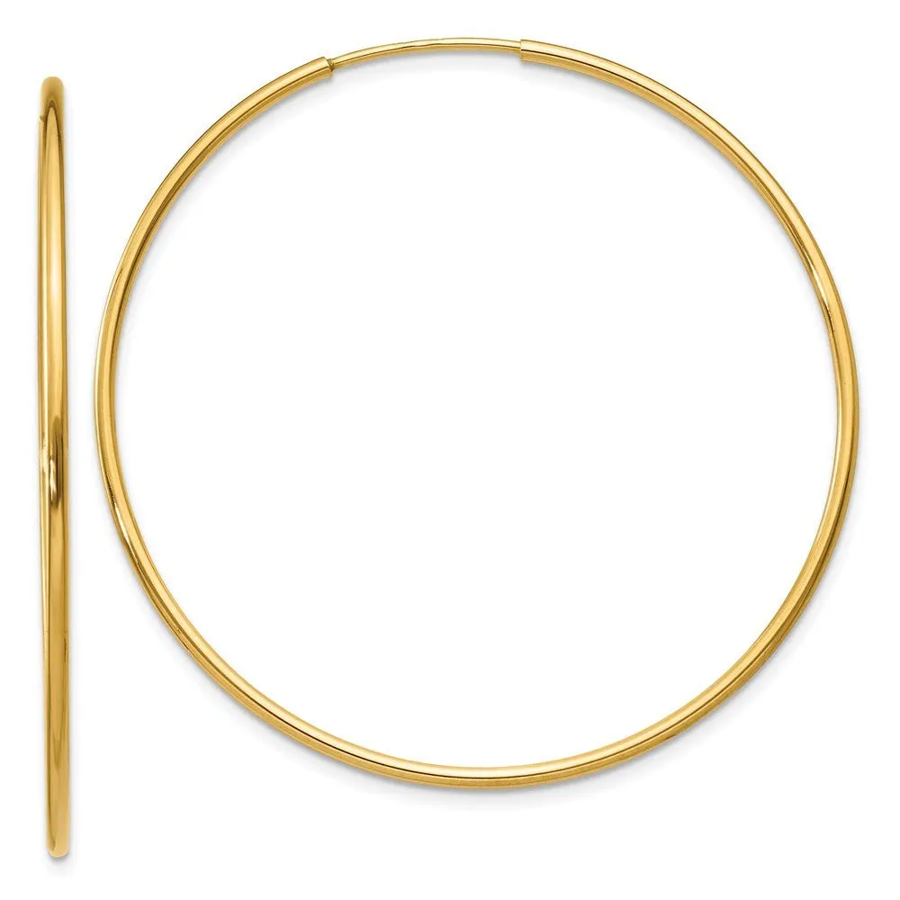 1.25mm, 14k Yellow Gold Endless Hoop Earrings, 42mm (1 5/8 Inch)