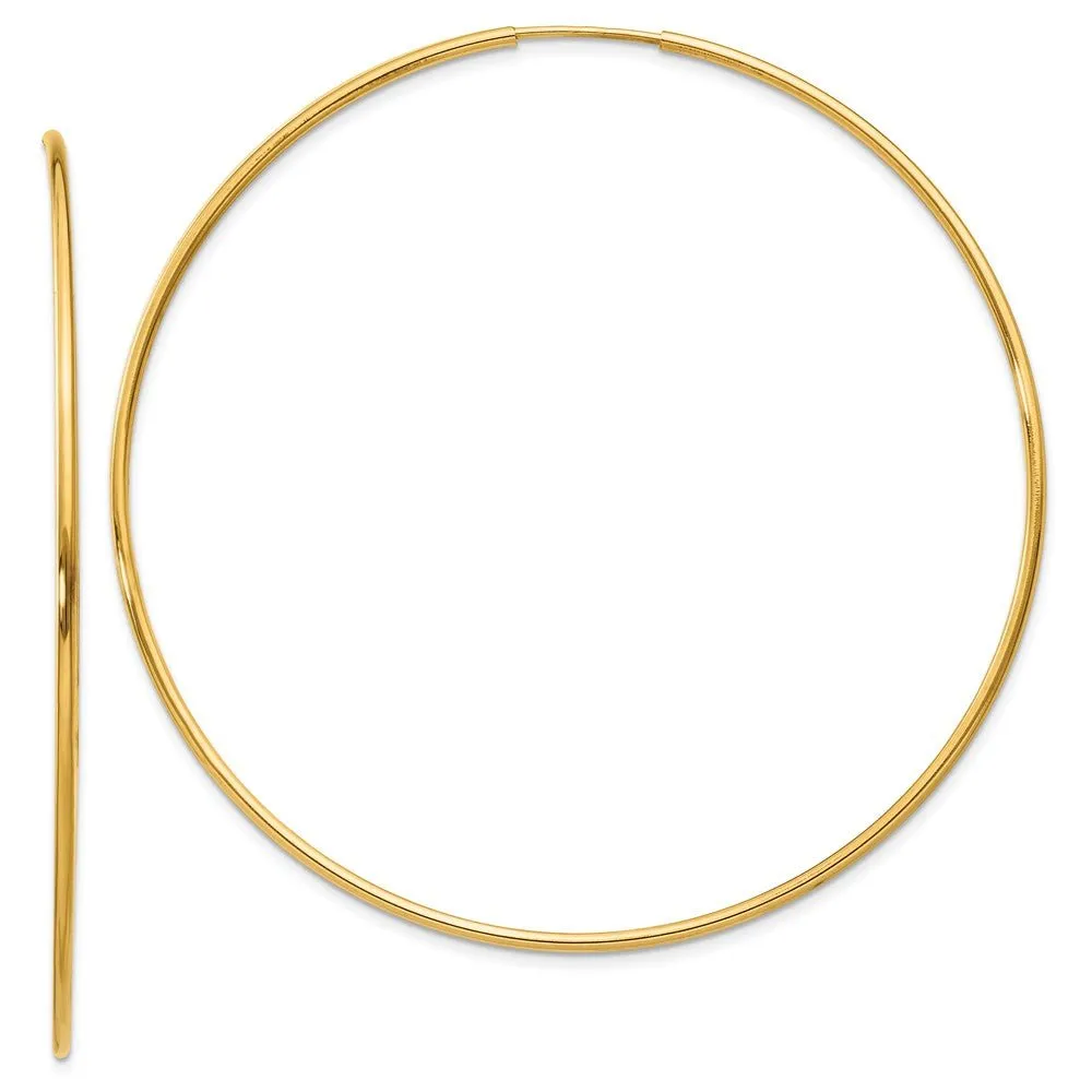 1.25mm, 14k Yellow Gold Endless Hoop Earrings, 60mm (2 3/8 Inch)