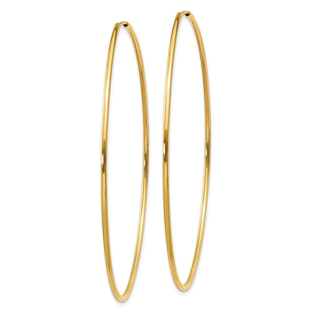 1.25mm, 14k Yellow Gold Endless Hoop Earrings, 60mm (2 3/8 Inch)