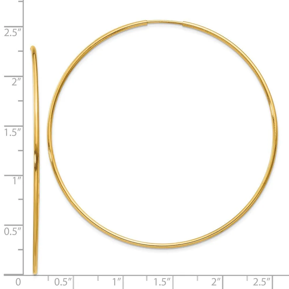 1.25mm, 14k Yellow Gold Endless Hoop Earrings, 60mm (2 3/8 Inch)