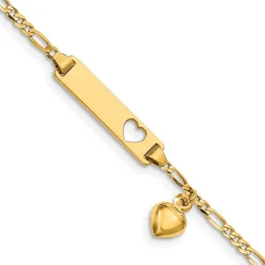 14K Cut-out Heart w/Dangling Heart Children's Figaro Link ID Bracelet