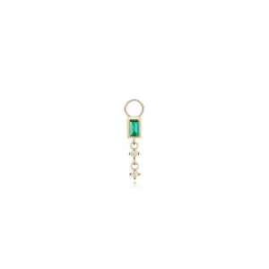 14k Emerald and Diamond Dangle Hoop Charm