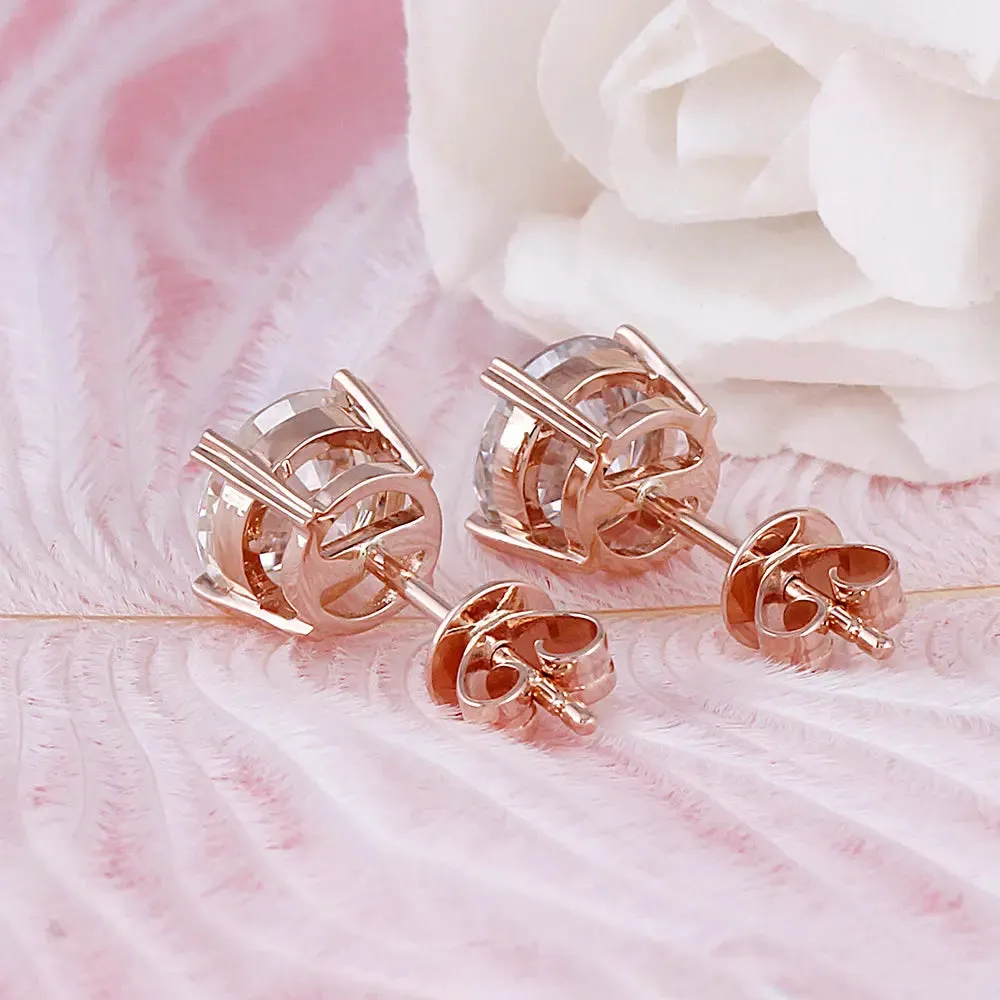 14k Rose Gold Stud Moissanite Earrings 2ctw