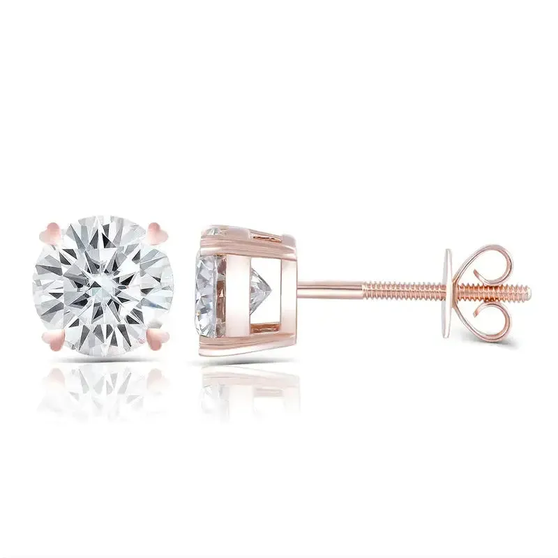 14k Rose Gold Stud Moissanite Earrings 2ctw