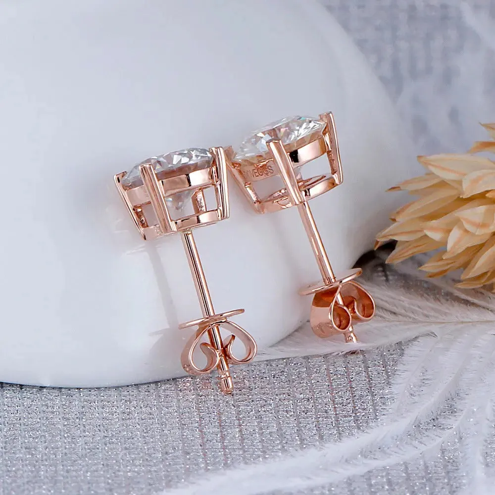 14k Rose Gold Stud Moissanite Earrings 2ctw