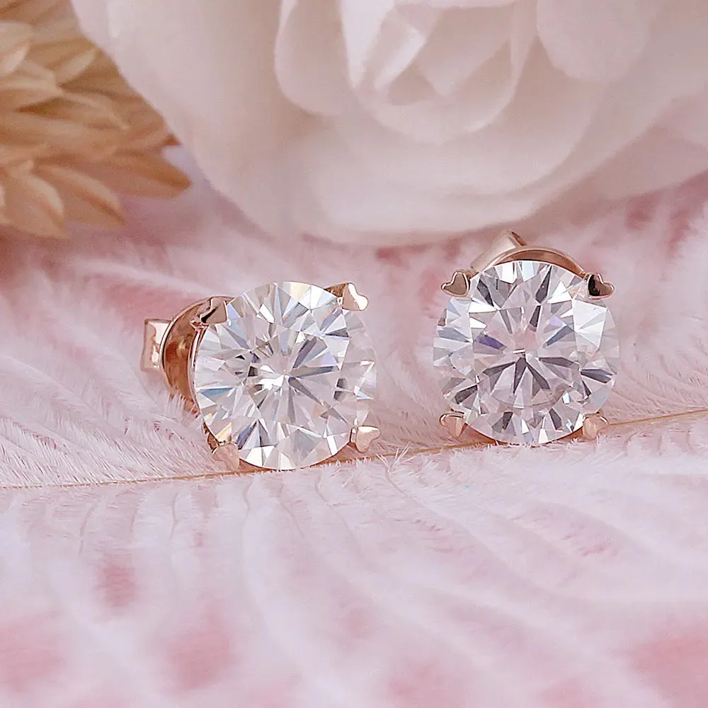 14k Rose Gold Stud Moissanite Earrings 2ctw