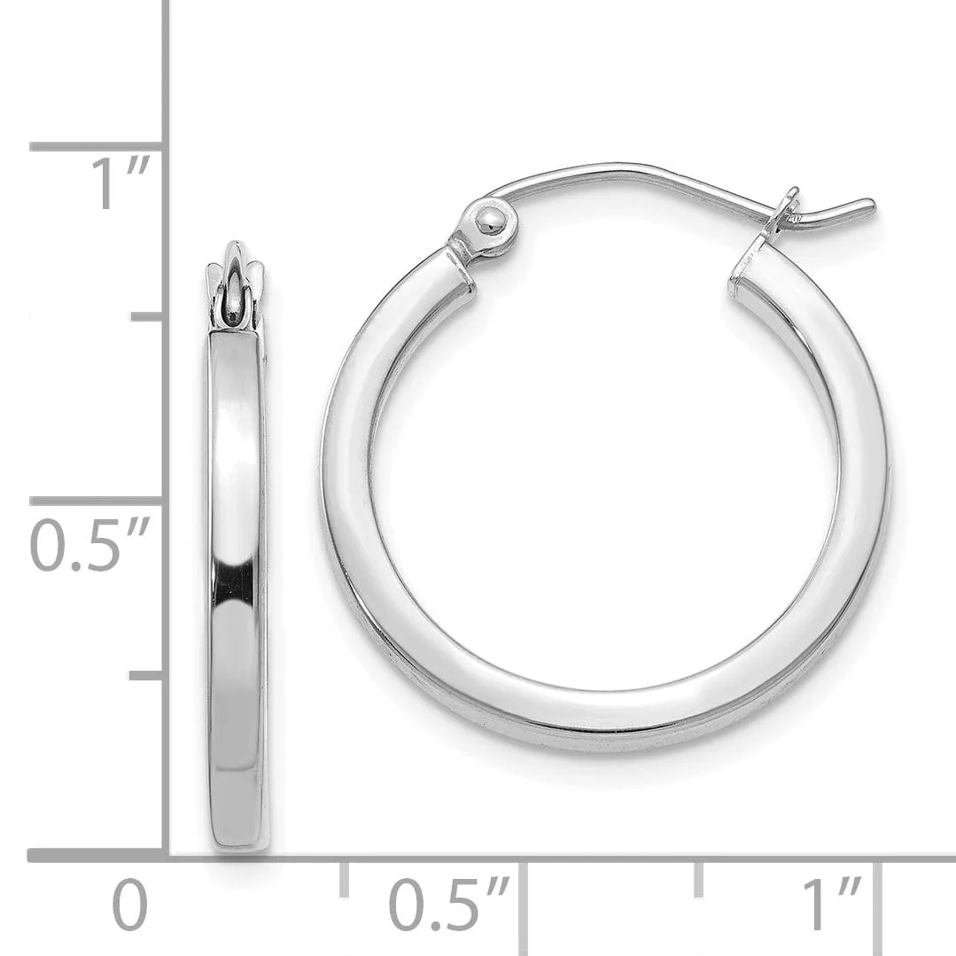 14k White Gold 2MM Square Tube Hoops