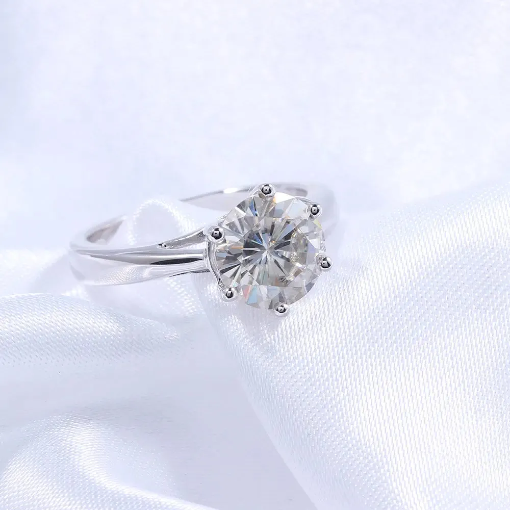 14k White Gold Solitaire Moissanite Ring 2ct