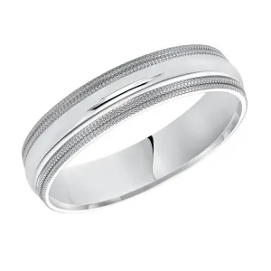 14k White Gold Wedding Band Domed High Polished Finish Double Milgrain Detail Flat Edges - 4mm- 10mm