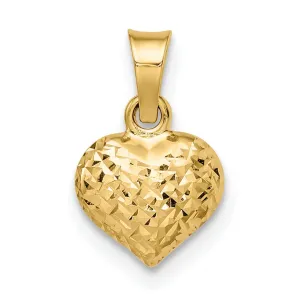 14k Yellow Gold Diamond Cut Polished Finish Semi-Solid Women's 3-Dimensional Small Size Puffed Heart Design Charm Pendant