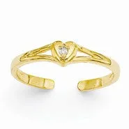 14k Yellow Gold Diamond Heart Toe Ring