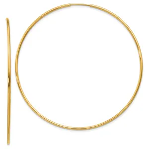 14k Yellow Gold Polished Endless Hoops 1.25mm x 60mm