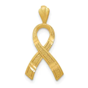 14k Yellow Gold Solid Textured Brushed Diamond Cut Finish Awareness Ribbon Charm Pendant