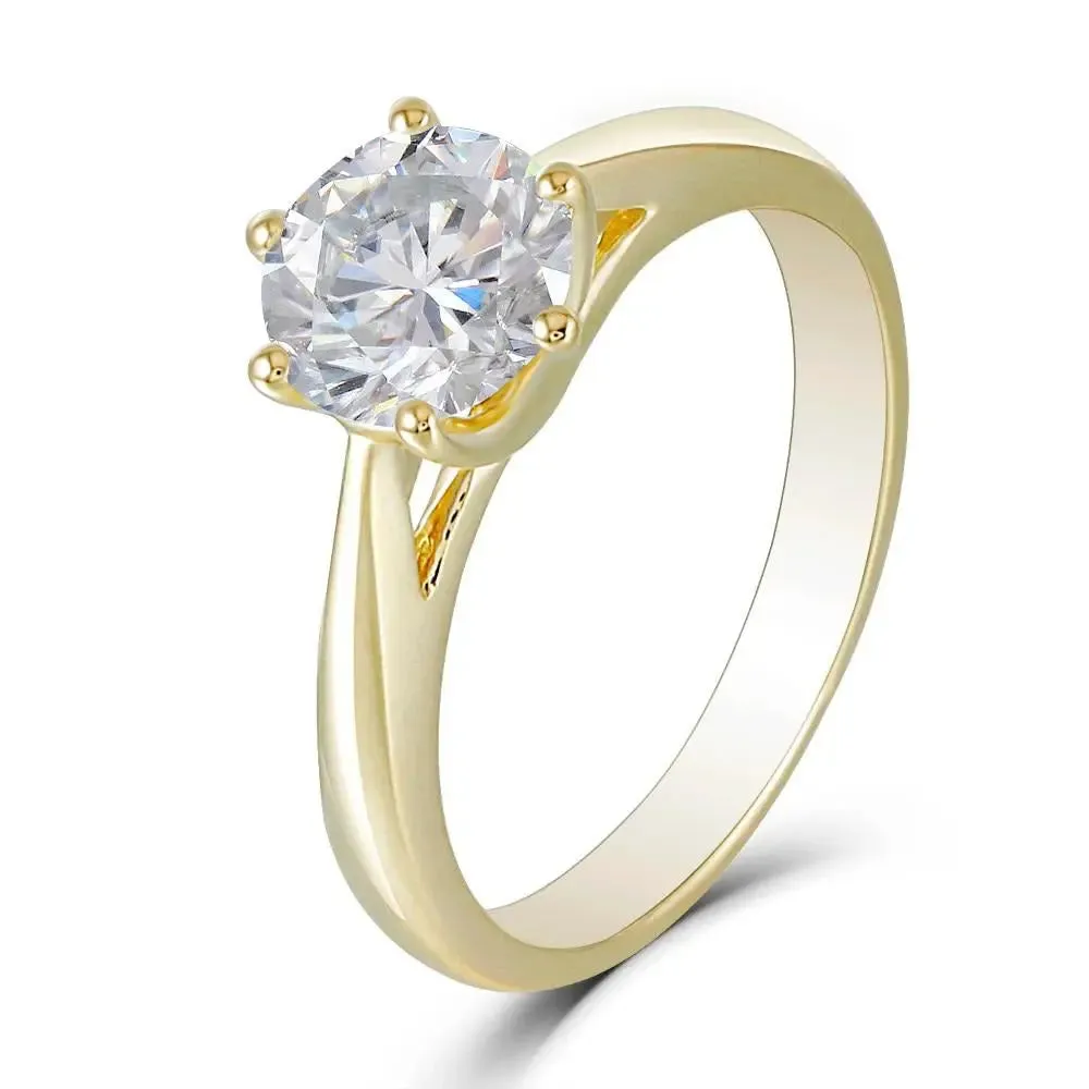 14k Yellow Gold Solitaire Moissanite Ring 1ct