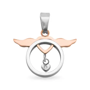 18K PVD Coated Stainless Steel Heart Wings With CZ Accent Pendant / PDC9001