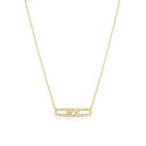 18K Yellow Gold Diamond Oval Bar Pendant Necklace