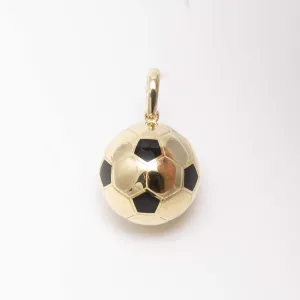 1" Black Enamel Soccer Ball Pendant 10K Yellow Gold