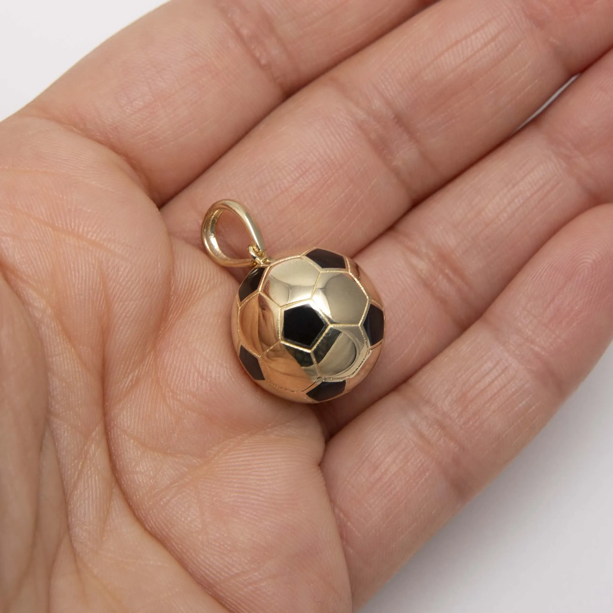 1" Black Enamel Soccer Ball Pendant 10K Yellow Gold