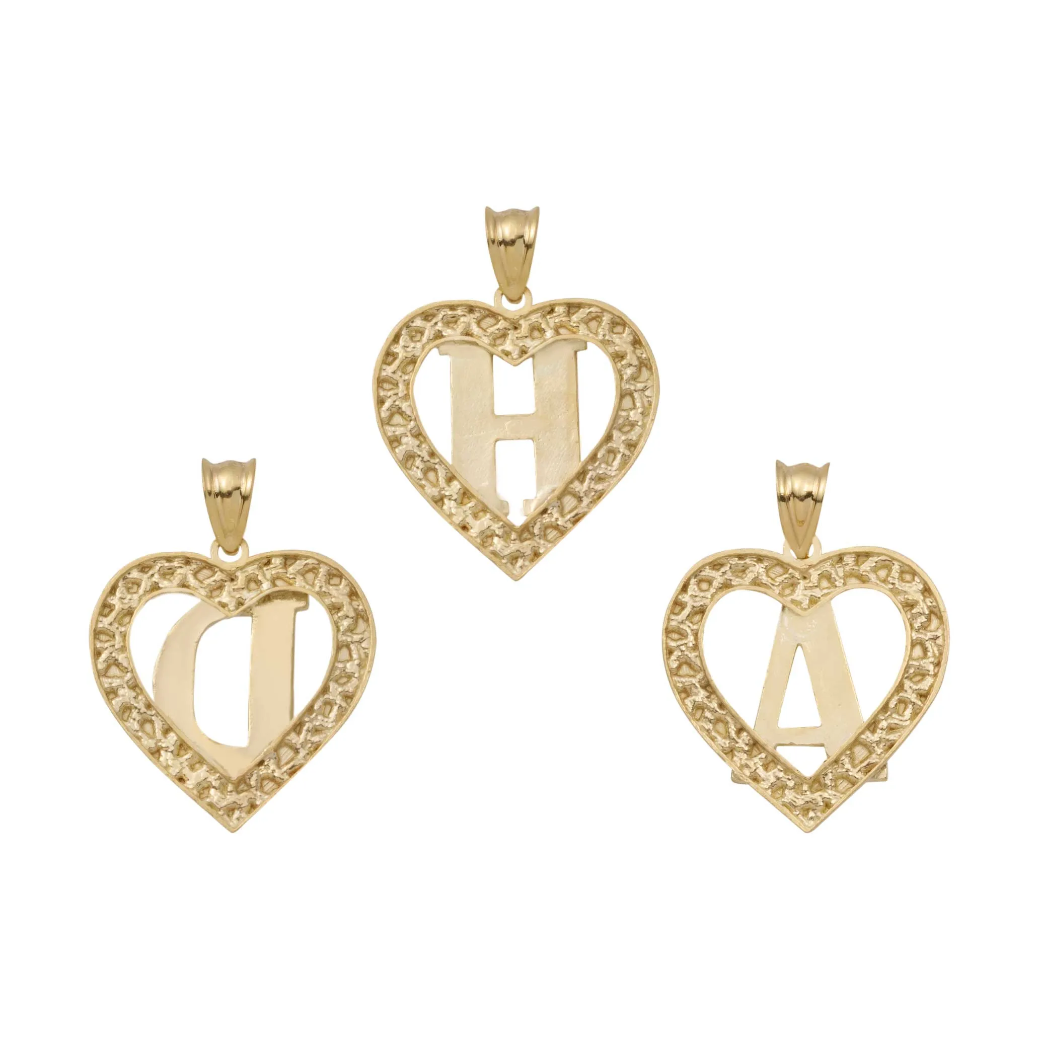 1" Cutout Nugget Heart Initial Pendant 10K Yellow Gold