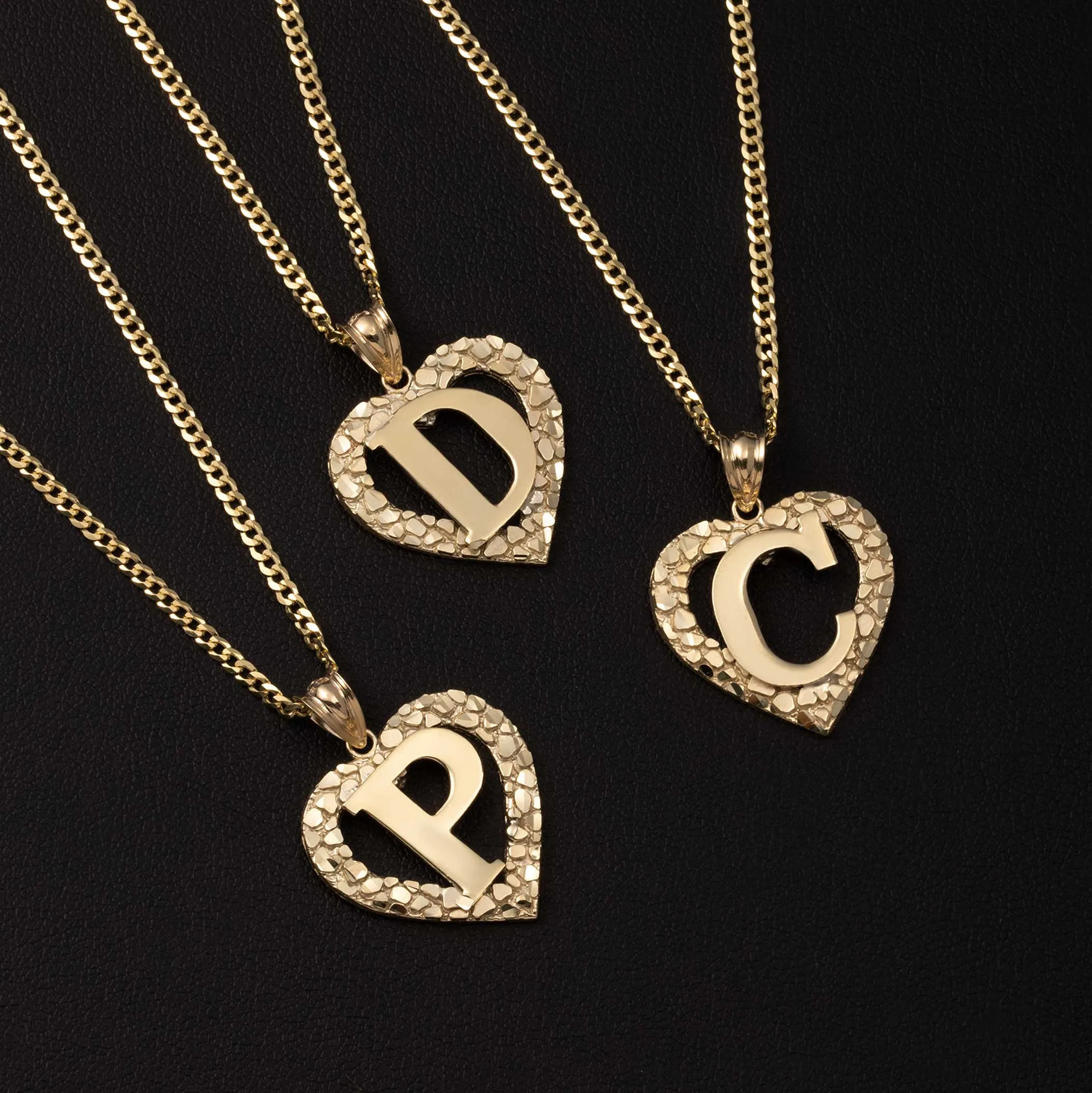 1" Cutout Nugget Heart Initial Pendant 10K Yellow Gold