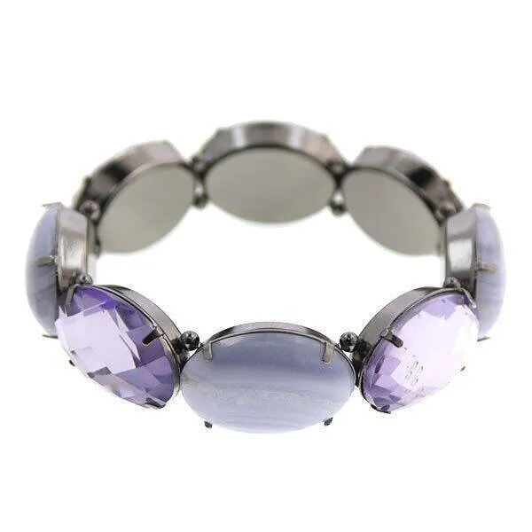 2028 Jewelry Oval Semi Precious & Crystal Stone Stretch Bracelet