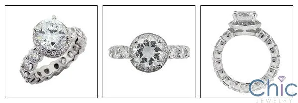 2.25 Round CZ Center Eternity Cubic Zirconia Engagement Ring 14k White Gold