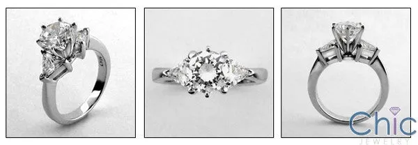 3 Stone 1.25 Diamond Color Round Center Triangles Cubic Zirconia Cz Ring