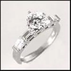 .75 Round Cubic Zirconia 4 Baguettes Channel Engagement Ring 14K White Gold