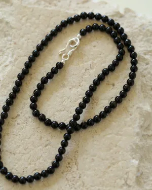 925 Silver Clasp 4mm Black Onyx Beaded Necklace