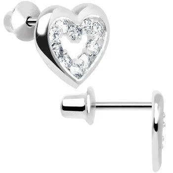 .925 Sterling Silver April CZ Open Heart Youth Screwback Earrings