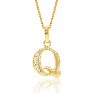 9ct Yellow Gold Initial Q Zirconia Pendant