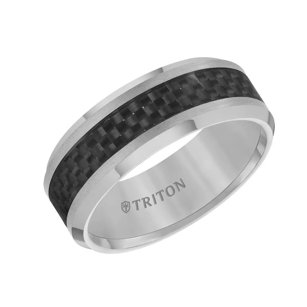 ABEL Black Carbon Fiber Inlaid Tungsten Band with Beveled Edges by Triton Rings - 8 mm