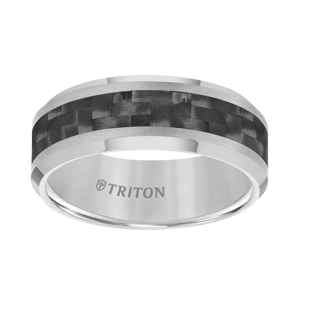 ABEL Black Carbon Fiber Inlaid Tungsten Band with Beveled Edges by Triton Rings - 8 mm