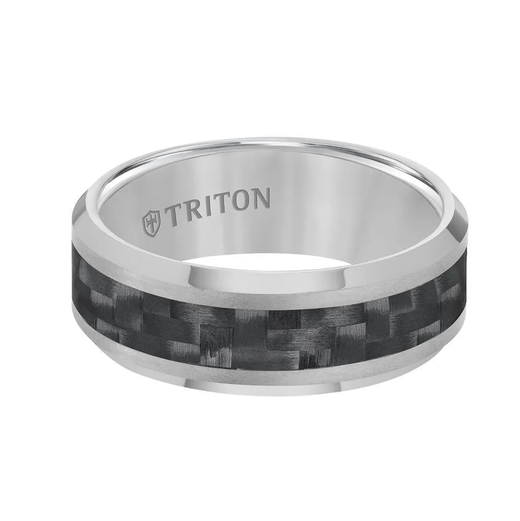 ABEL Black Carbon Fiber Inlaid Tungsten Band with Beveled Edges by Triton Rings - 8 mm