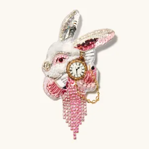 Alice in Wonderland White Rabbit Pink Brooch