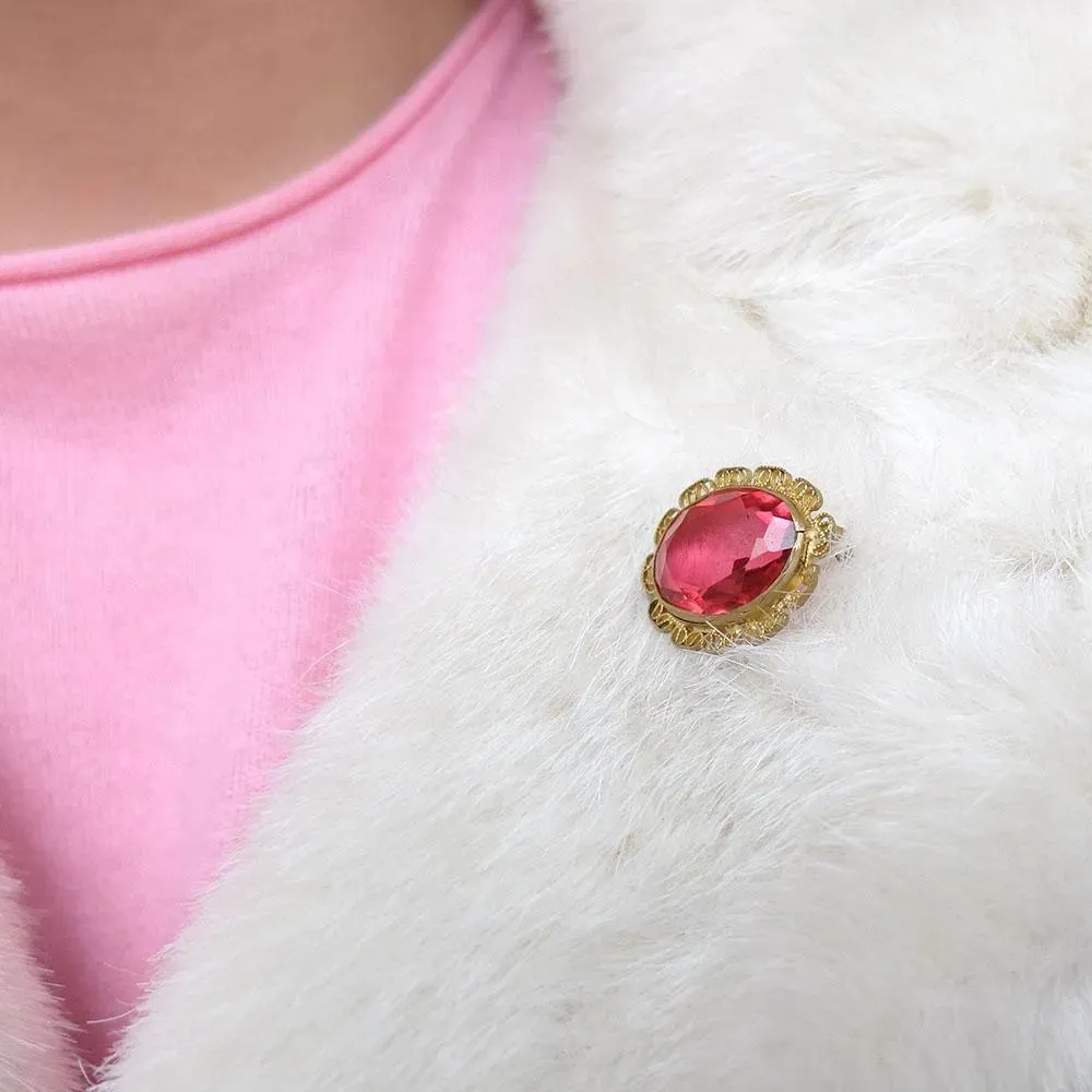 Antique Edwardian Pink Glass Filigree Brooch