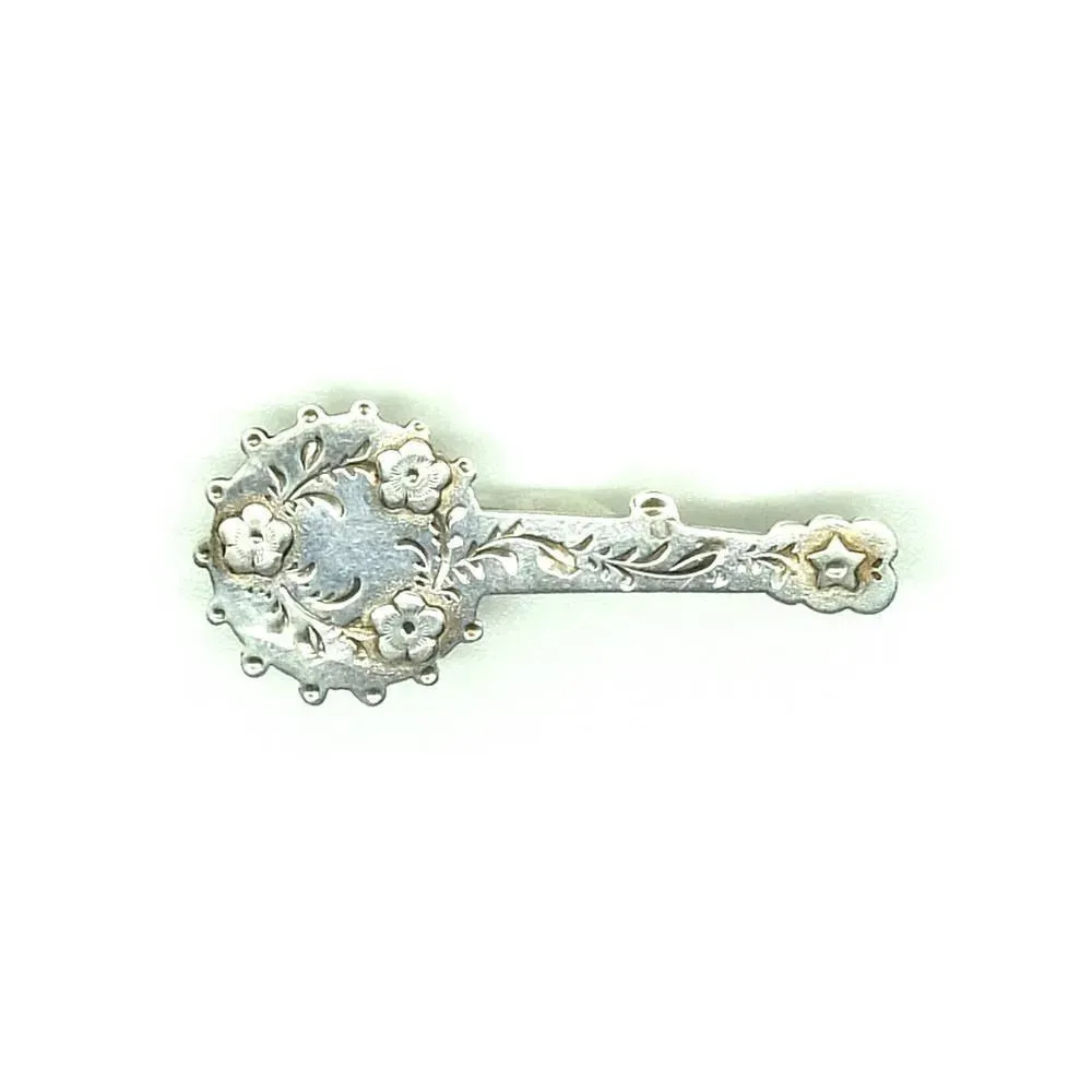 Antique Victorian 1851 Ornate Silver Banjo Brooch