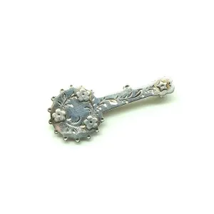 Antique Victorian 1851 Ornate Silver Banjo Brooch