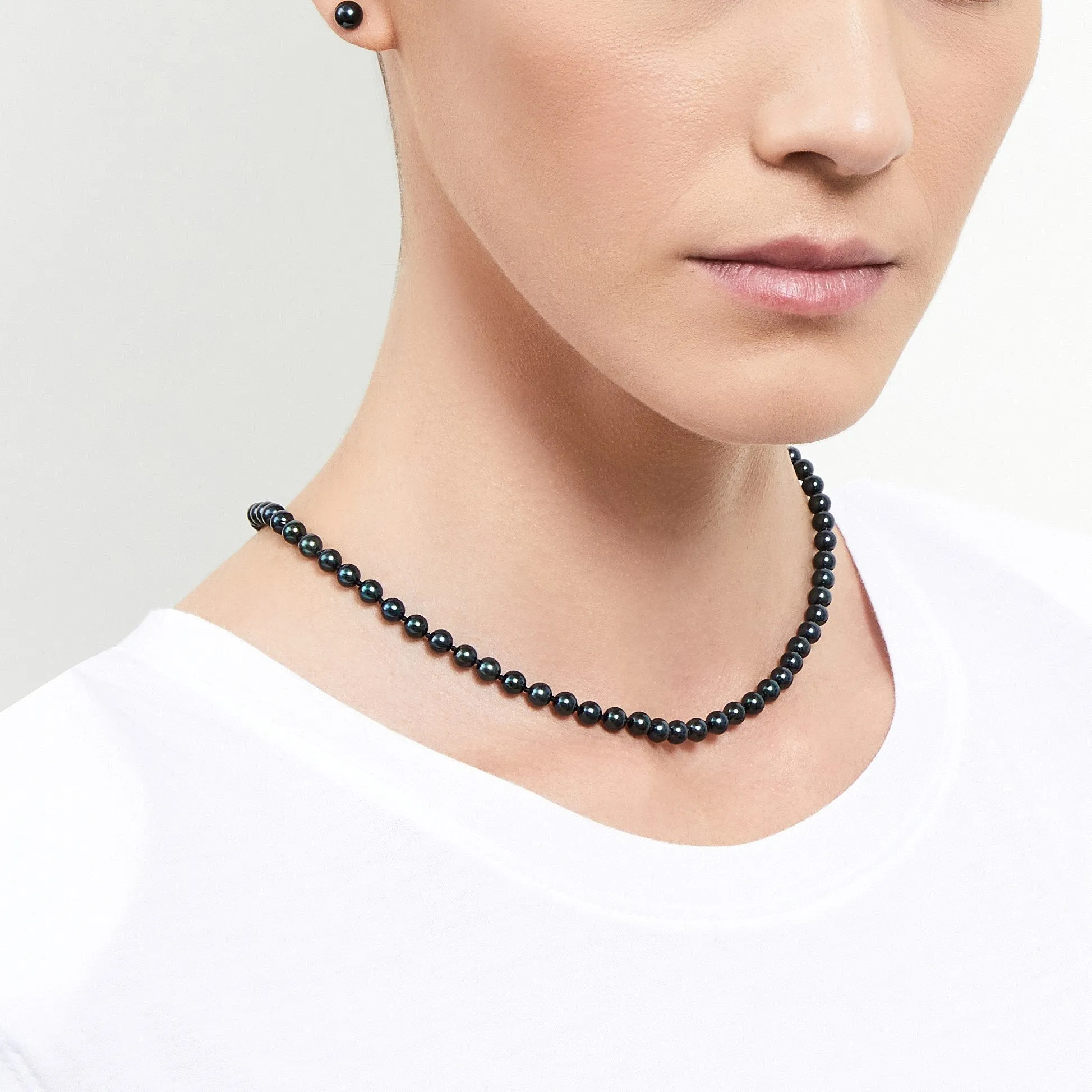 Black Japanese Akoya Pearl Necklace, 5.0-5.5mm - AA  Quality