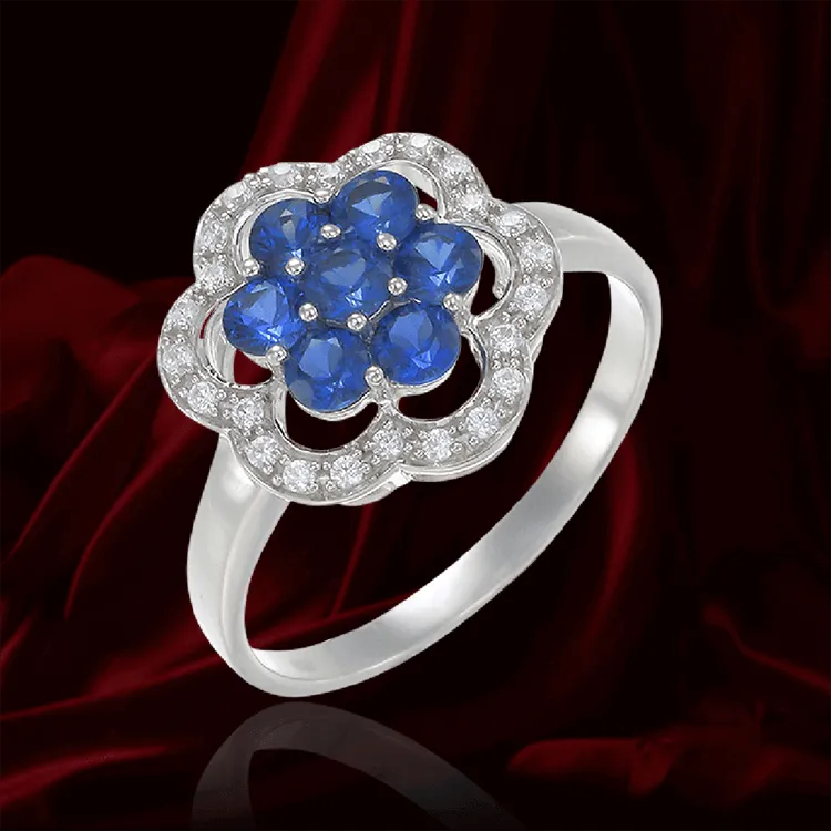 Blue Sapphire Scalloped Edge Ring