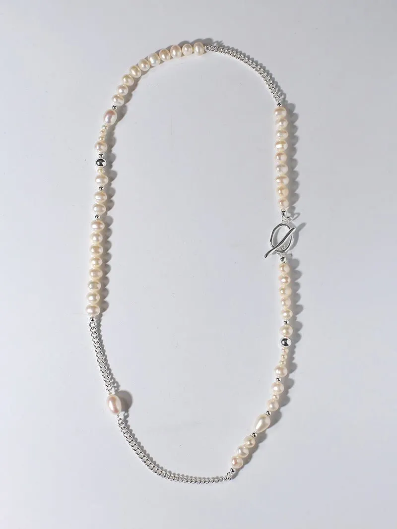 Chain Spliced Pearls Necklaces OT Buckle