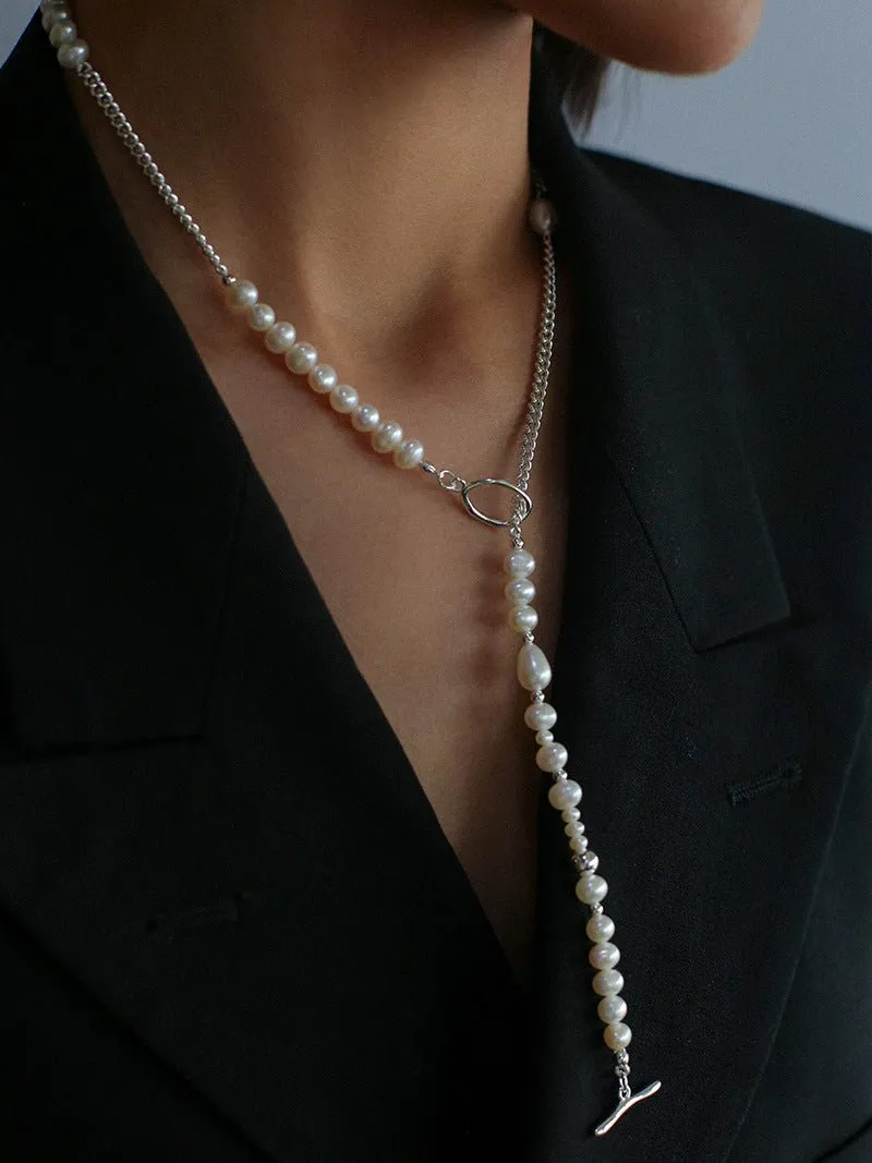 Chain Spliced Pearls Necklaces OT Buckle