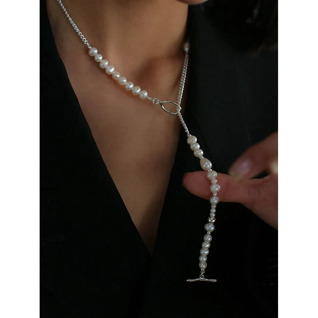 Chain Spliced Pearls Necklaces OT Buckle